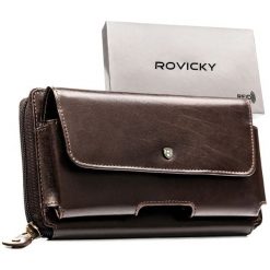 Skórzana, dwukomorowa saszetka męska w brązowym kolorze zamykana suwakiem - Rovicky. Brązowe saszetki męskie ROVICKY, ze skóry. Za 99.99 zł.