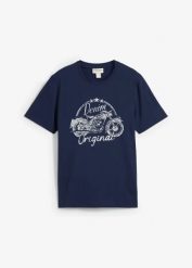 Bawełniany T-shirt. Niebieskie t-shirty męskie bonprix, m, bez wzorów, z bawełny, bez kołnierzyka. Za 54.99 zł.