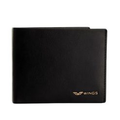 Męski portfel WINGS z naturalnej skóry bydlęcej Black. Czarne portfele męskie Wings, bez wzorów, ze skóry. Za 119.90 zł.