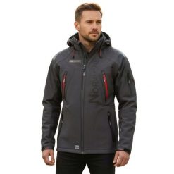 Męska Kurtka Soft Shell Techno. Szare kurtki męskie Geographical Norway, m, z aplikacjami, z elastanu, z kapturem. Za 249.00 zł.