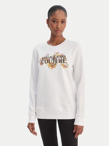 Versace Jeans Couture Bluza 80HAIE02 CF00E Biały Regular Fit. Białe bluzy damskie Versace Jeans Couture, xs, bez wzorów, z bawełny, bez kaptura. Za 577.99 zł.