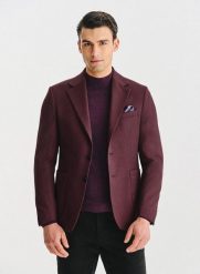 PAKO LORENTE – Bordowa marynarka z wełną i jedwabiem. Czerwone marynarki męskie Pako Lorente, bez wzorów, z jedwabiu, casualowe. Za 769.99 zł.