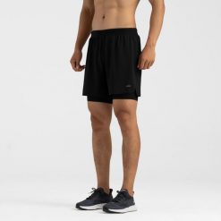 Spodenki do biegania męskie Kiprun 2w1 Run 500 Comfort. Krótkie spodenki sportowe męskie KIPRUN, m, bez wzorów, z materiału, do biegania. Za 119.99 zł.