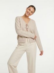 Kardigan z wiązaniem na przodzie - beżowy. Brązowe kardigany damskie Sinsay, l, bez wzorów. Za 49.99 zł.