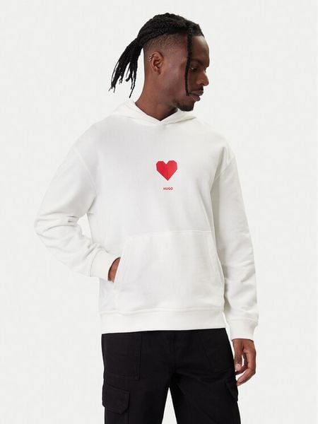 HUGO Bluza Dalentinos 50554025 Biały Relaxed Fit. Białe bluzy męskie Hugo, l, bez wzorów, z bawełny, bez kaptura. Za 599.99 zł.