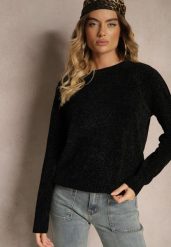 Czarny Sweter z Bawełną w Klasycznym Stylu Zinonira. Czarne swetry damskie Renee, l, bez wzorów, z bawełny, casualowe, bez kołnierzyka, bez ramiączek, bez kaptura. Za 54.99 zł.