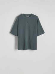 T-shirt boxy z nadrukiem - jasny zielony. Zielone t-shirty męskie Reserved, l, bez wzorów, z dzianiny, bez kołnierzyka. W wyprzedaży za 49.99 zł.