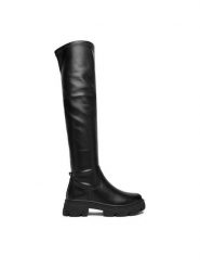 DeeZee Muszkieterki 9382 Czarny. Czarne kozaki damskie DeeZee, z materiału, bez obcasa, na płaskiej podeszwie. Za 249.99 zł.