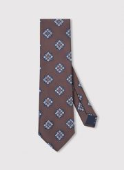 PAKO LORENTE - Brązowy krawat męski we wzór geometryczny. Brązowe krawaty i muchy Pako Lorente, bez wzorów, z poliesteru. Za 99.99 zł.
