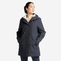 Ciepła parka przeciwdeszczowa damska Tribord Sailing 500. Brązowe kurtki damskie TRIBORD, m, bez wzorów, z materiału, bez kaptura. W wyprzedaży za 279.99 zł.