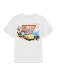Guess T-Shirt L6GI08 K8HM4 Biały Regular Fit. Białe t-shirty dla chłopców Guess, z aplikacjami, z bawełny, bez ramiączek. Za 119.99 zł.