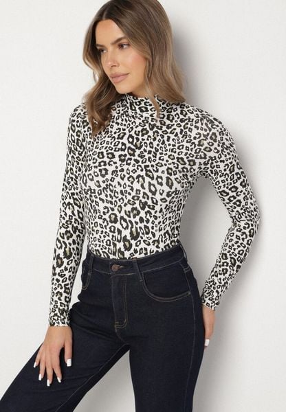 Czarno-Biała Bawełniana Bluzka w Panterkę z Golfem i Długim Rękawem Falumea. Czarne bluzki damskie Born2be, l, bez wzorów, z bawełny, eleganckie, bez kołnierzyka, bez ramiączek. Za 39.99 zł.