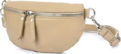 Vera Pelle Beżowa Damska Skórzana Włoska Saszetka Nerka na pasek B68. Brązowe paski damskie Vera Pelle, bez wzorów. Za 137.49 zł.