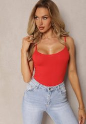 Czerwony Tank Top na Ramiączkach z Elastycznej Bawełny Daudia. Czerwone bluzki damskie Renee, l, bez wzorów, z bawełny, bez kołnierzyka, bez ramiączek. Za 19.99 zł.
