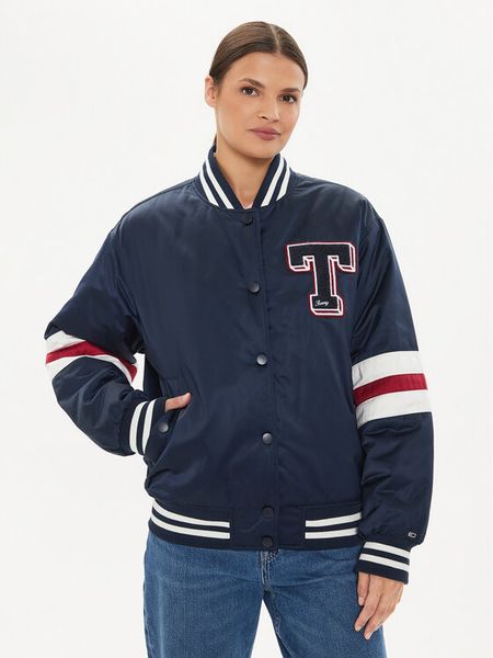 Tommy Jeans Kurtka bomber Letterman DW0DW18306 Granatowy Relaxed Fit. Niebieskie kurtki damskie Tommy Jeans, m, bez wzorów, z jeansu, bez kaptura. Za 529.99 zł.