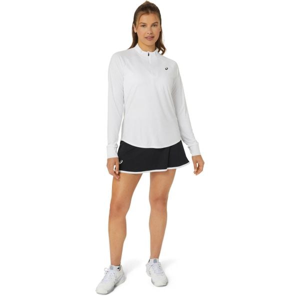 Damska koszulka z długim rękawem z zamkiem błyskawicznym 1/2 Asics Court. Białe t-shirty damskie Asics, bez wzorów, bez kołnierzyka. Za 289.00 zł.
