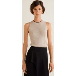 Mango - Top Contra. Różowe topy damskie Mango, z dzianiny, z okrągłym kołnierzem, bez rękawów. Za 119.90 zł.