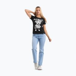 Koszulka damska Pitbull Puppy 2. Czarne koszulki sportowe damskie PITBULL, bez wzorów, bez kołnierzyka, bez ramiączek. Za 64.99 zł.