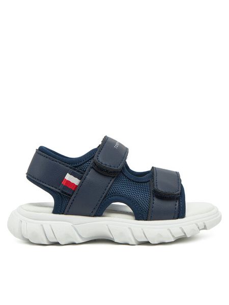 Tommy Hilfiger Sandały Velcro Sandal T1B2-33898-1591 M Granatowy. Niebieskie sandały chłopięce Tommy Hilfiger, ze skóry, bez zapięcia. Za 179.99 zł.
