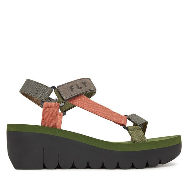 Sandały Fly London. Szare sandały damskie Fly London, bez wzorów, bez obcasa, na koturnie, bez zapięcia. Za 463.99 zł.