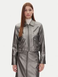 DKNY Kurtka z imitacji skóry P4JJ6XJA Srebrny Regular Fit. Szare kurtki damskie DKNY, l, bez wzorów, ze skóry, bez kaptura. Za 519.99 zł.
