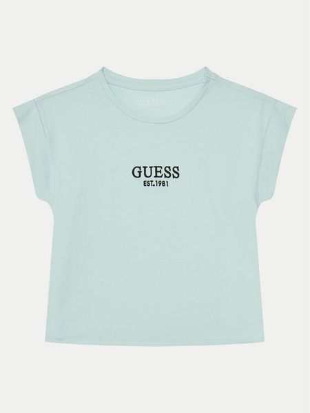 Guess T-Shirt J4BI34 J1314 Błękitny Boxy Fit. Niebieskie t-shirty i topy dla dziewczynek Guess, z aplikacjami, z bawełny, bez ramiączek. Za 59.99 zł.