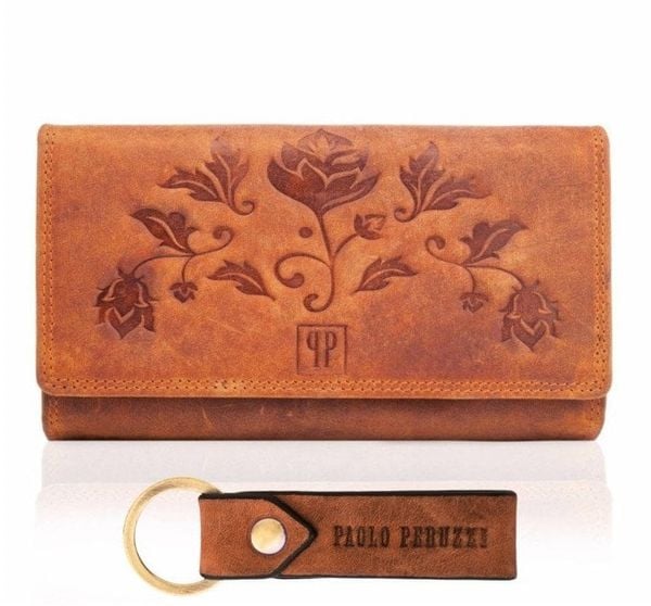 Zestaw prezentowy dla kobiet ZUP-95-OR portfel damski skórzany T-05-OR breloczek vintage T-87-HOR. Portfele damskie Paolo Peruzzi, bez wzorów. Za 168.93 zł.