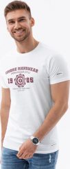 Ombre T-shirt męski z nadrukiem w stylu college biały V1 OM-TSPT-0137 XXL. Białe t-shirty męskie Ombre, m, bez wzorów, bez kołnierzyka. Za 49.99 zł.