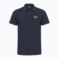 Koszulka męska polo t-shirt sportowy Emporio Armani. Niebieskie koszulki polo męskie Emporio Armani, m, bez wzorów, z bawełny, eleganckie, bez ramiączek. Za 229.00 zł.