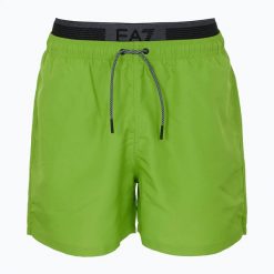Szorty kąpielowe męskie EA7 Emporio Armani Logo Tape Boxer. Zielone krótkie spodenki sportowe męskie EA7 Emporio Armani, l, bez wzorów, z materiału, do pływania. Za 285.99 zł.
