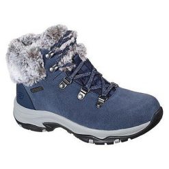 Skechers Damskie Botki z futerkiem Falls Finest granatowe 36.5 EU. Niebieskie botki damskie Skechers, bez obcasa, bez zapięcia. Za 338.99 zł.