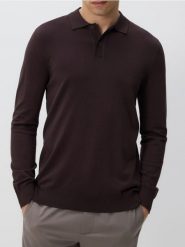 Wiskozowy sweter polo - ciemnobrązowy. Brązowe swetry przez głowę męskie Reserved, l, bez wzorów, z dzianiny, bez kołnierzyka. Za 99.99 zł.