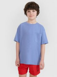 4F T-shirt oversize gładki chłopięcy - granatowy 164 (13-14 lat). Niebieskie t-shirty dla chłopców 4f, bez wzorów, z bawełny, bez ramiączek. W wyprzedaży za 19.99 zł.