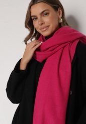 Fuksjowy Szalik z Bawełną i Wiskozą Ozdobiony Frędzlami Siadortia. Czerwone szaliki i chusty damskie Born2be, bez wzorów, z bawełny, biznesowe. Za 49.99 zł.