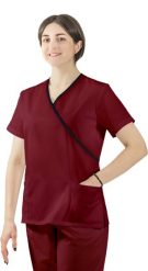 Visent Bluza medyczna kosmetyczna damska lekarska bordowy / granatowa lamówka 38. Czerwone bluzy damskie Visent, bez wzorów, bez kaptura. Za 64.99 zł.