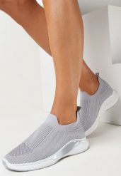 Szare Buty Sportowe z Elastyczną Cholewką i Ozdobną Podeszwą Pilly. Szare obuwie sportowe damskie Born2be, bez wzorów, tenisowe. Za 54.99 zł.