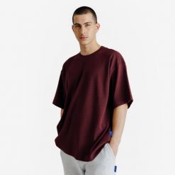 Koszulka oversized męska Elementals. Fioletowe koszulki sportowe męskie Decathlon, l, bez wzorów, z bawełny, bez kołnierzyka, bez ramiączek. Za 79.99 zł.