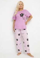 Fioletowy Komplet Piżamowy z Motywem Kwiatowym Spodnie i T-shirt Milossa. Fioletowe piżamy damskie Born2be, plus size, z aplikacjami, plus size, bez ramiączek, krótkie. Za 39.99 zł.