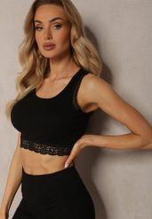 Czarny Top z Bawełny z Koronkową Wstawką Rosarita. Czarne bluzki damskie Renee, m, bez wzorów, z bawełny, eleganckie, bez kołnierzyka, bez ramiączek. Za 19.99 zł.