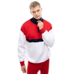 Męski sweter dzianinowy ze stójką Siroko Sapporo red. Czerwone bluzy męskie SIROKO, na zimę, m, bez wzorów, z dzianiny, bez kołnierzyka. Za 252.00 zł.