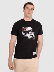 4F T-shirt regular z nadrukiem siatkarskim męski - czarny L. Czarne koszulki sportowe męskie 4f, l, bez wzorów, z bawełny, bez kołnierzyka, bez ramiączek, do siatkówki. W wyprzedaży za 39.99 zł.