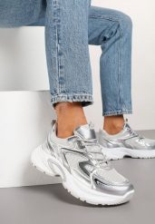 Srebrne Sneakersy Ozdobione Geometrycznym Wzorem Lealiriel. Szare obuwie sportowe damskie Renee, bez wzorów, z jeansu. Za 89.99 zł.