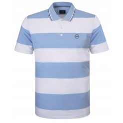 Koszulka Polo - Męska - Pako Jeans - Biało-Niebieskie Pasy. Niebieskie koszulki polo męskie Pako Jeans, l, bez wzorów, z bawełny, casualowe, bez ramiączek. Za 135.00 zł.