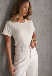 Jasnobeżowy T-shirt Basic z Okrągłym Dekoltem Dolea. Brązowe bluzki damskie Renee, m, bez wzorów, z jeansu, casualowe, bez kołnierzyka. Za 49.99 zł.