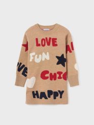 Mayoral Sukienka codzienna 7.964 Beżowy Regular Fit. Brązowe sukienki dla dziewczynek Mayoral, bez wzorów, z syntetyku, bez ramiączek. Za 109.99 zł.