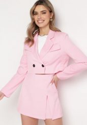 Różowa Marynarka o Krótkim Fasonie z Ozdobnymi Klapami Lafamia. Czerwone żakiety damskie Born2be, xl, bez wzorów. Za 149.99 zł.