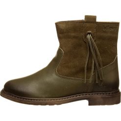 Skórzane botki w kolorze brązowo-oliwkowym. Brązowe botki dziewczęce Billowy, bez zapięcia. W wyprzedaży za 165.95 zł.