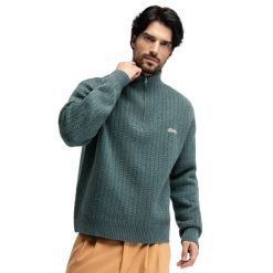 Męski sweter ze stójką Siroko Tiksi Blue. Niebieskie swetry przez głowę męskie SIROKO, l, bez wzorów, prążkowane, bez kołnierzyka. Za 224.00 zł.