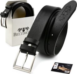 Beltimore Beltimore skórzany licowy pasek męski czarny 3,5 cm E10. Czarne paski damskie Beltimore, bez wzorów. Za 54.99 zł.