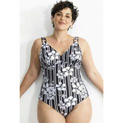 Damskie Strój kąpielowy paski z kwiatami miękkie miseczki. Czarne kostiumy jednoczęściowe damskie Ulla Popken, bez wzorów, z elastanu, sportowe. Za 239.99 zł.